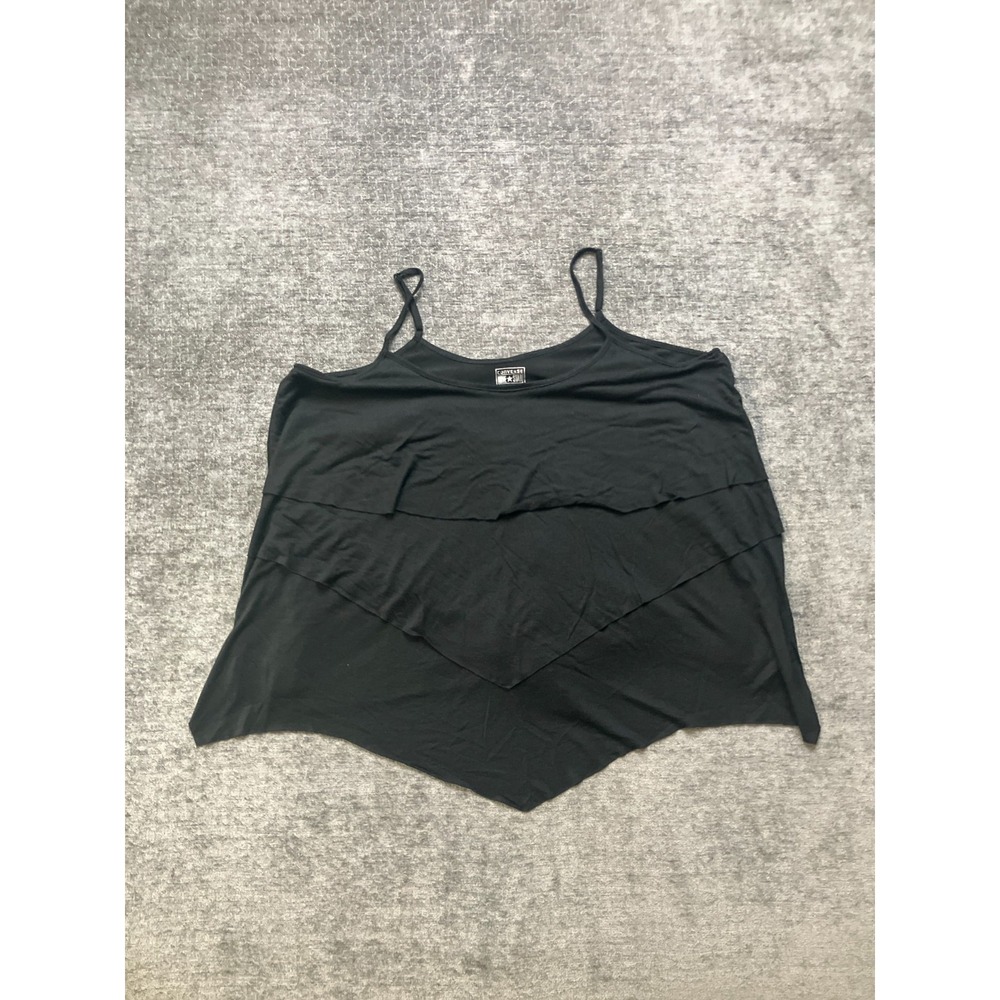 Converse One Star Camisole Tank Women Medium Black Preppy Asymmetric Layered Hem